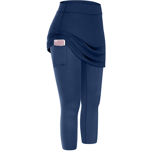 Women Tennis Skirted Leggings Pockets Elastic Sports Yoga Capris Skirts Legging - ROUTINE FASHION